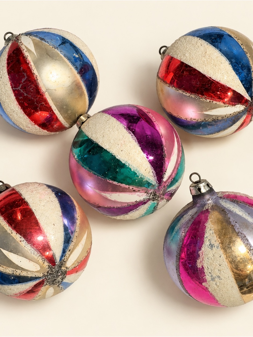 Vintage Multicolor Striped Holiday Ornament Set